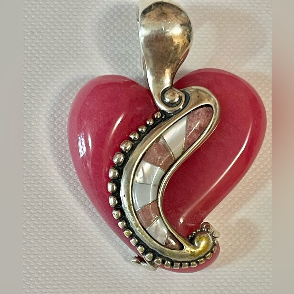 VTG Carolyn Pollack Relios Sterling Silver Pink Rhodonite Heart Pendant 2"
30g